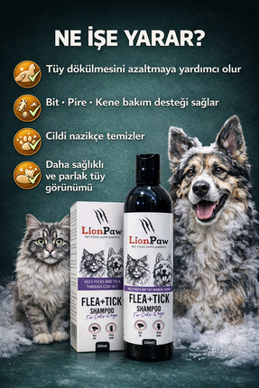 Kedi ve Köpek Dış Parazit Bakım & Tüy Dökümü Önleyici Şampuan 250 ML – Bit, Pire, Kene Image 2