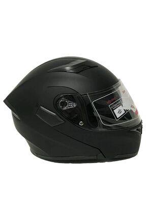 Mat Siyah Jk 902 Çene Pedli Güneş Vizörlü Çeneden Açılır Kask Image 0
