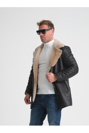 Erkek Hakiki Deri Kaban, 90 Cm Uzunluk, Düğme Kapamalı, Siyah, Kışlık Mont, Premium Tasarım Image 6