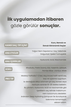 Deep Hydrating 17+ Bitkisel Kompleks & Hyaluronik Asit Yoğun Nem Maskesi | Kuru Saçlar 350 ml Image 5