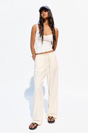Beli lastikli keten pantolon Image 2