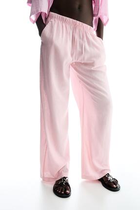 Beli lastikli keten pantolon Image 3