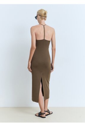 Sırt dekolteli midi elbise Image 3