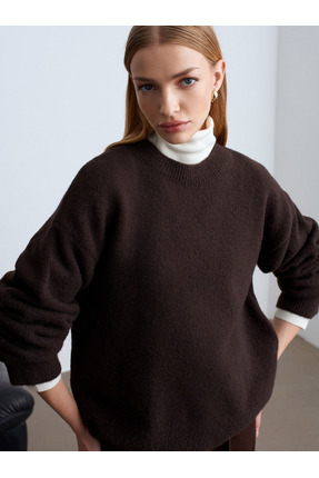 10640 Bisiklet Yaka Yumuşak Dokulu Kazak-Koyu Kahve Image 2