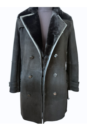 SİYAH HAKİKİ SÜET KOYUN KÜRKÜ ERKEK TRENÇKOT  - BURB Image 5