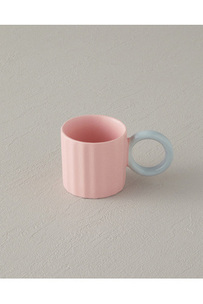 Angled New Bone China 2 Parça 2 Kişilik Kahve Fincan Takımı 90 ml Açık Pembe Image 1