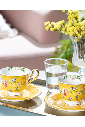 Vanilla New Bone China 4 Parça 2 Kişilik Kahve Fincan Takımı Sarı Image 0
