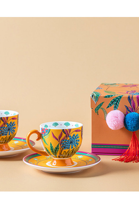 Exotic Wild New Bone China 4 Parça 2 Kişilik Kahve Fincan Takımı Sarı Image 2