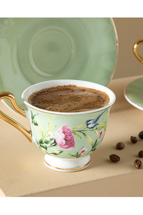 Vanilla New Bone China 4 Parça 2 Kişilik Kahve Fincan Takımı 90 ml Açık Yeşil Image 2