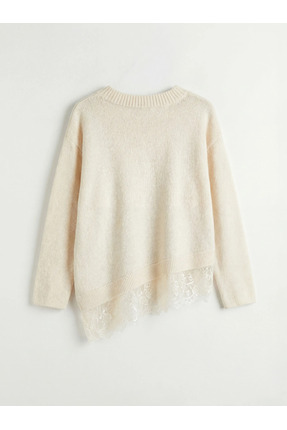 LCW Vision Ekru V Yaka Dantel Detaylı Kadın Triko Kazak Image 1