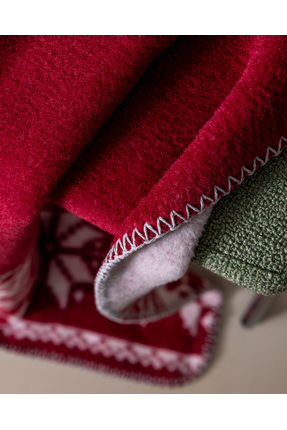 Caumel Jakarlı Pamuklu Tv Battaniye - Kırmızı/Beyaz Image 4