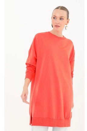 Soul organik pamuk bisiklet yaka iki iplik mercan tunik Image 1