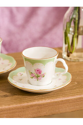 UZG STORE'dan Modern Parçalar Çiçek Baskılı 2 Kişilik Porselen Kahve Fincan Takımı Image 1