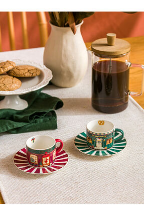 UZG STORE'dan Modern Parçalar Yılbaşı Temalı 2 Kişilik Porselen Kahve Fincan Takımı 90 ml Image 0