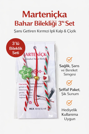 Hediyelik Martenıçka Bahar Bilekliği Seti – Şans Getiren Kırmızı İpli Kalp ve Çiçek Figürlü Image 0