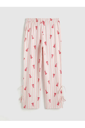 Ekru Gömlek Yaka Desenli Kadın Pijama Takım Image 1