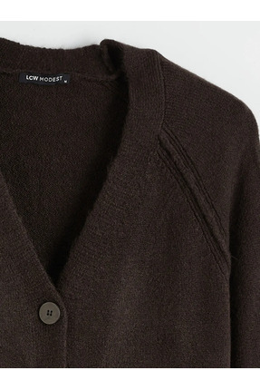 Kahverengi V Yaka Kadın Triko Hırka Image 0