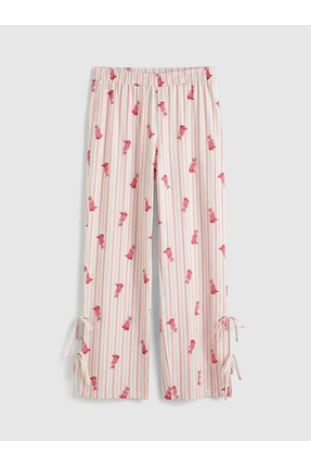 Ekru Gömlek Yaka Desenli Kadın Pijama Takım Image 5