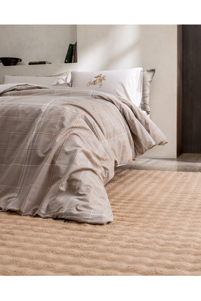 Sabastien King Size %100 Pamuk Lastikli Ranforce Baskılı Nevresim Takımı - Bej Image 2