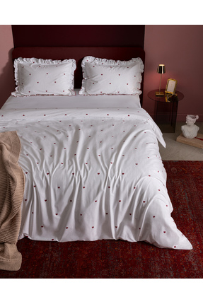 Eternel Çift Kişilik %100 Pamuk Fırfırlı Baskılı Nevresim Takımı - Beyaz Image 1