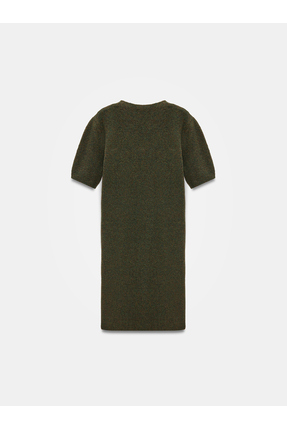 90257 Bisiklet Yaka Yün Karışımlı Triko Elbise-Haki M. Image 5