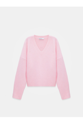 10645 V Yaka Yün Karışımlı Kazak-Pembe Image 4