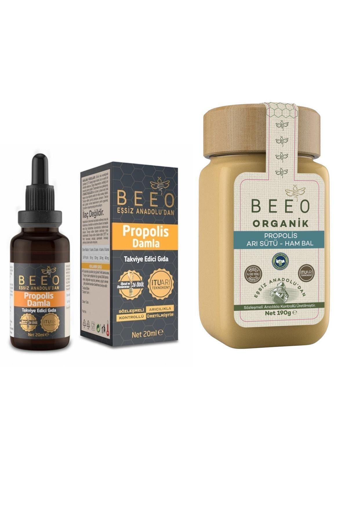 BEE'O Organik Propolis Arı Sütü Ham Bal 190 G - Propolis Damla 20 Ml.