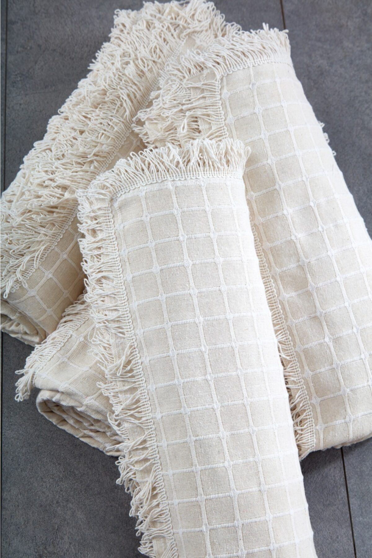 miss linda home collection Miss Linda Home %100 Pamuklu Buldan Işi Berjel Takımı Örtüsü Naturel Krem