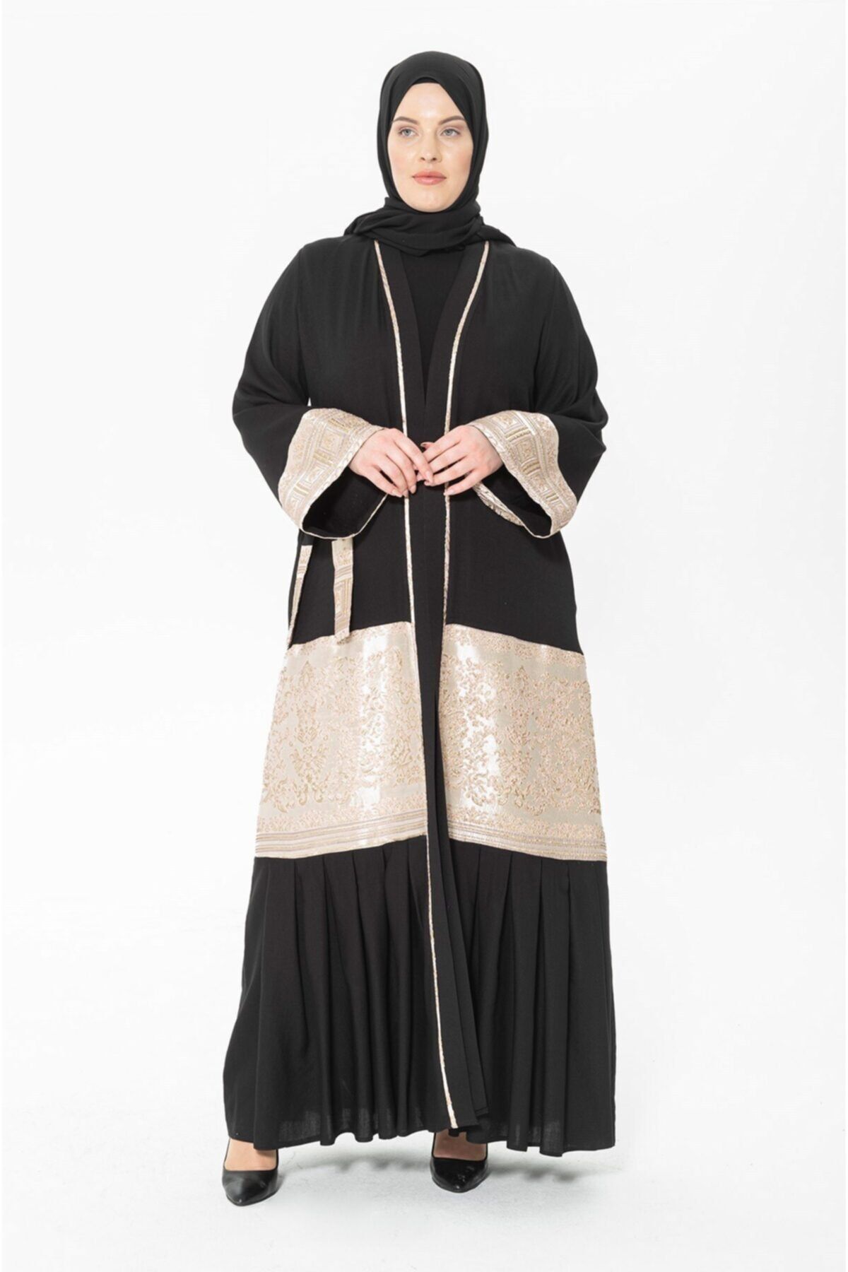 Beyza Hafif Keten Siyah Abaya 3341