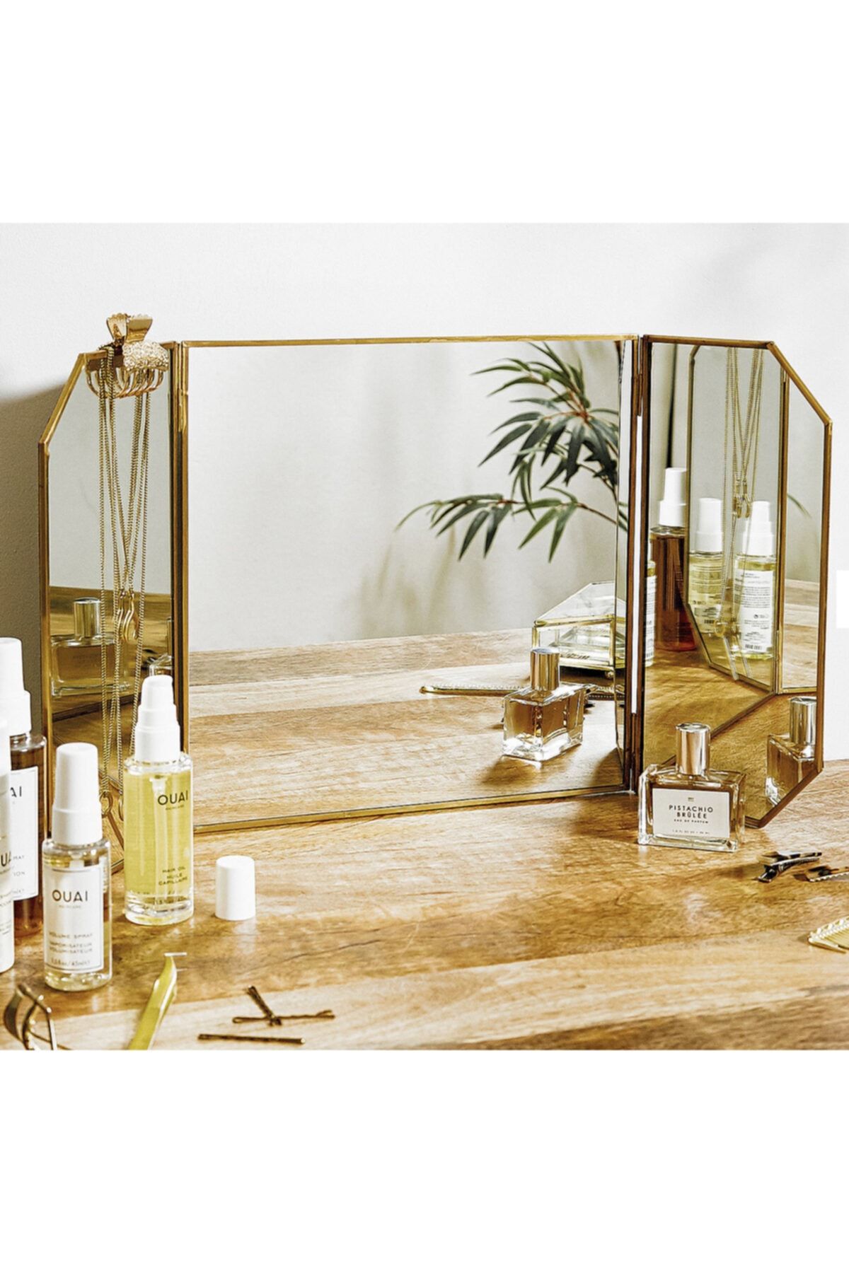 El Crea Designs Masaüstü Ayna Dekoratif Iskandinav Tarzı Makyaj Banyo Bohem Dekorasyon Pirinç Gold Brass 60cmx30cm