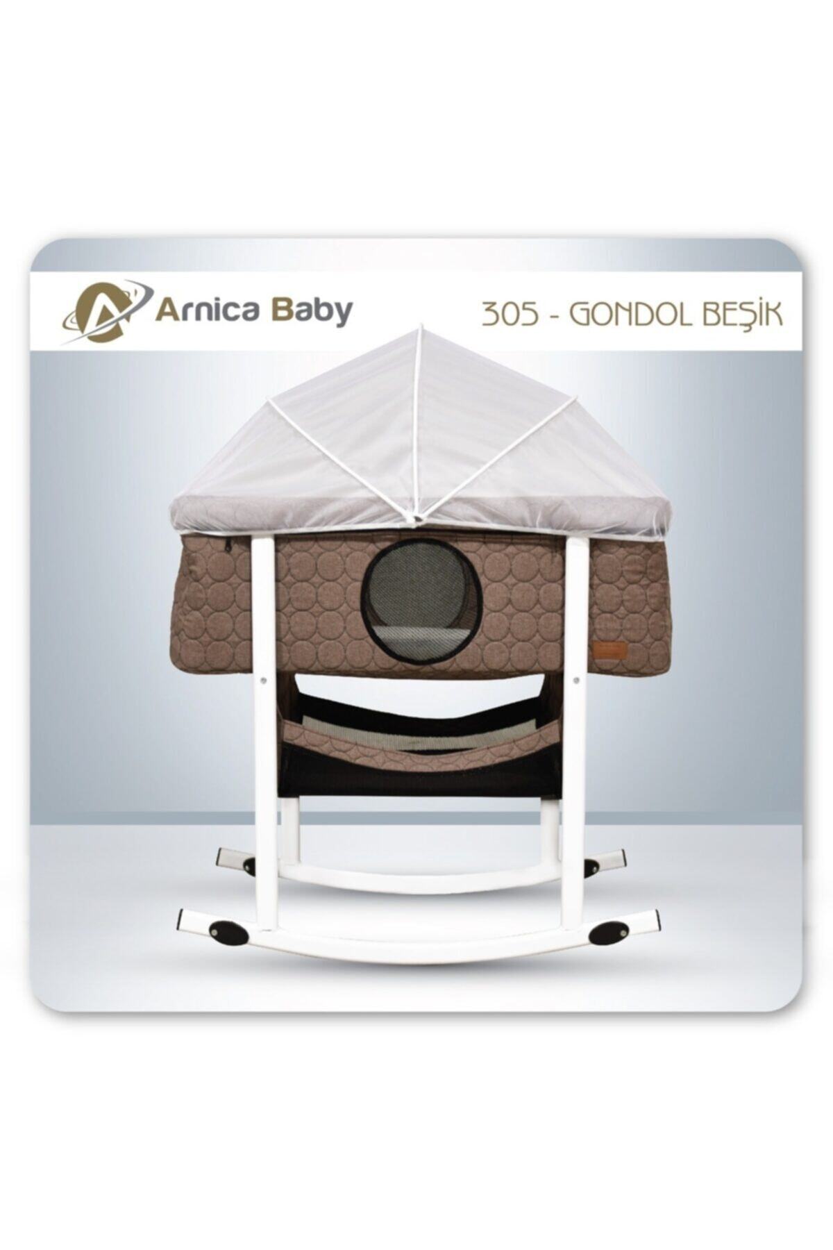arnica baby Gondol Keten Kumaşlı Beşik-kahverengi