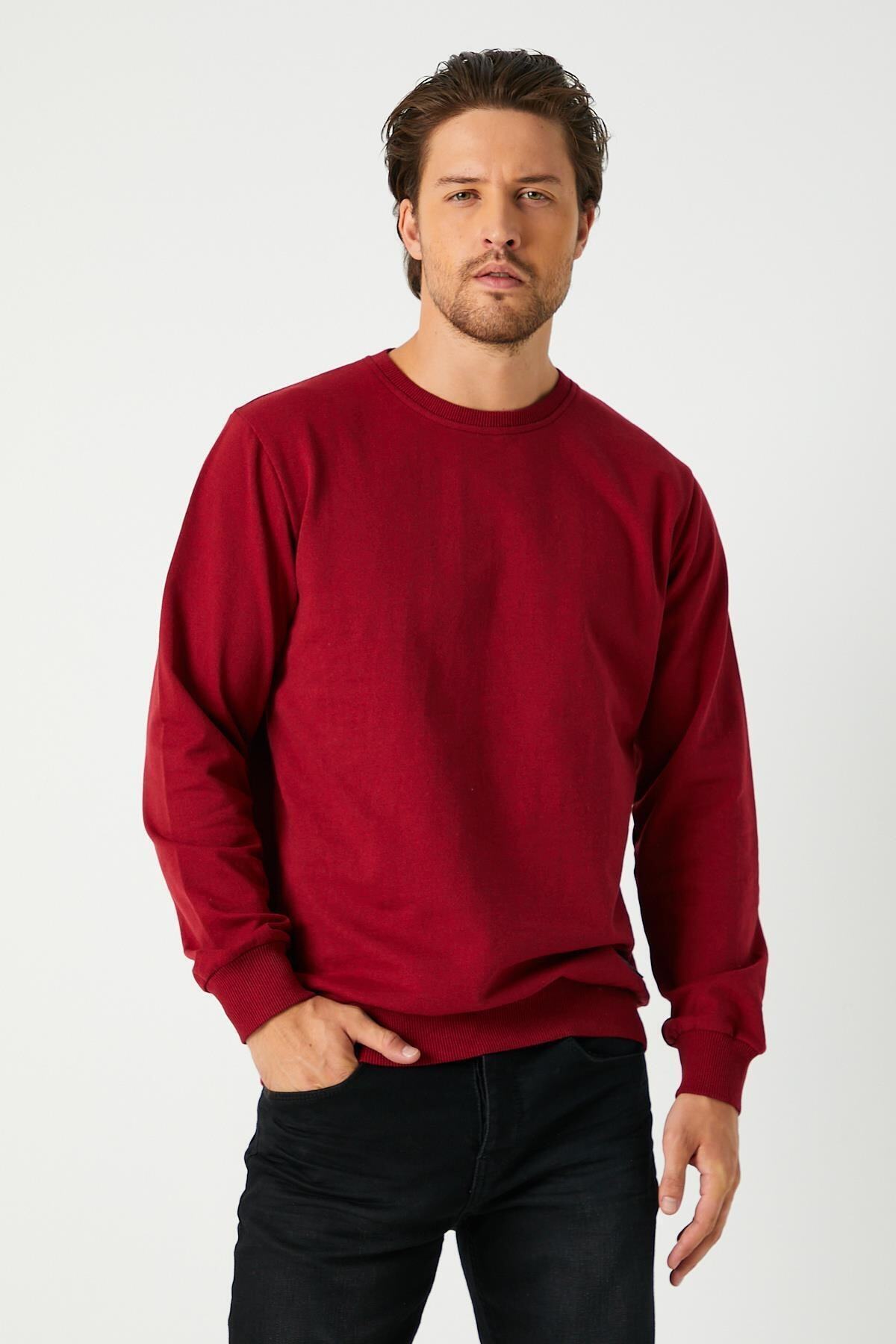 METALIC Erkek Bordo Basic Bisiklet Yaka Sweatshirt