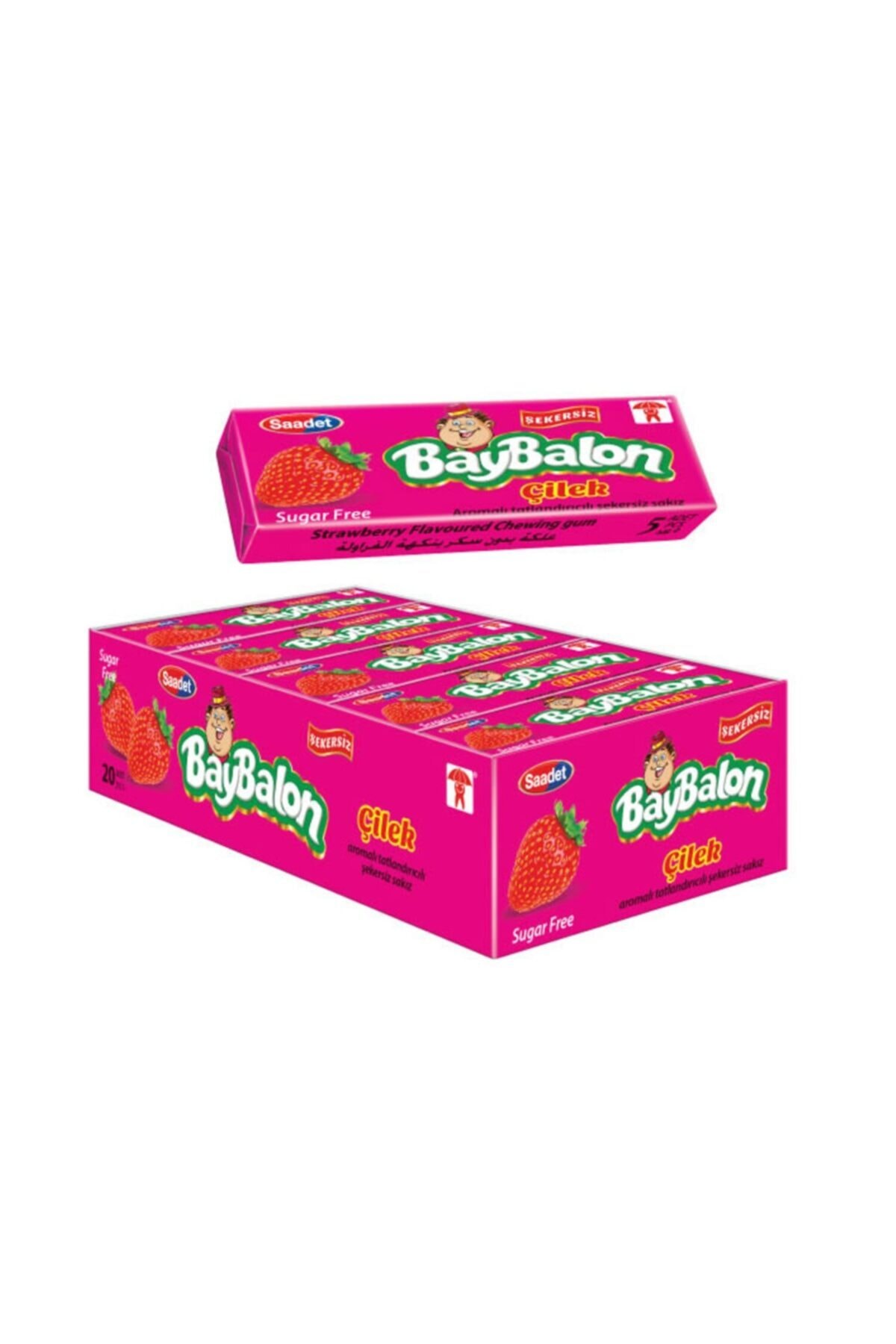 SAADET Bay Balon Çilek Aromalı Şekersiz Sakız 7 gr X 20'li