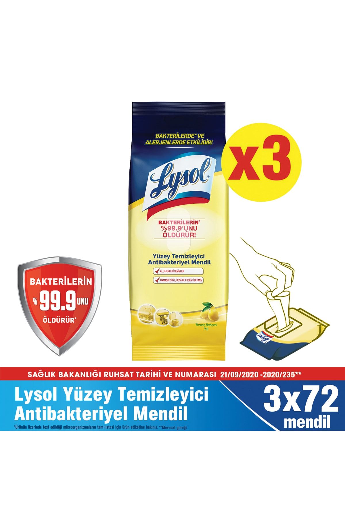 Lysol Yüzey Temizleyici Antibakteriyel Islak Mendil 3x72’li 216 Yaprak