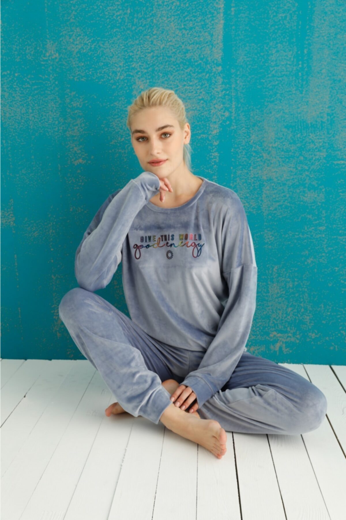 BERİN HOMEWEAR Kadın Fransız Kadife Baskılı Pijama Takımı
