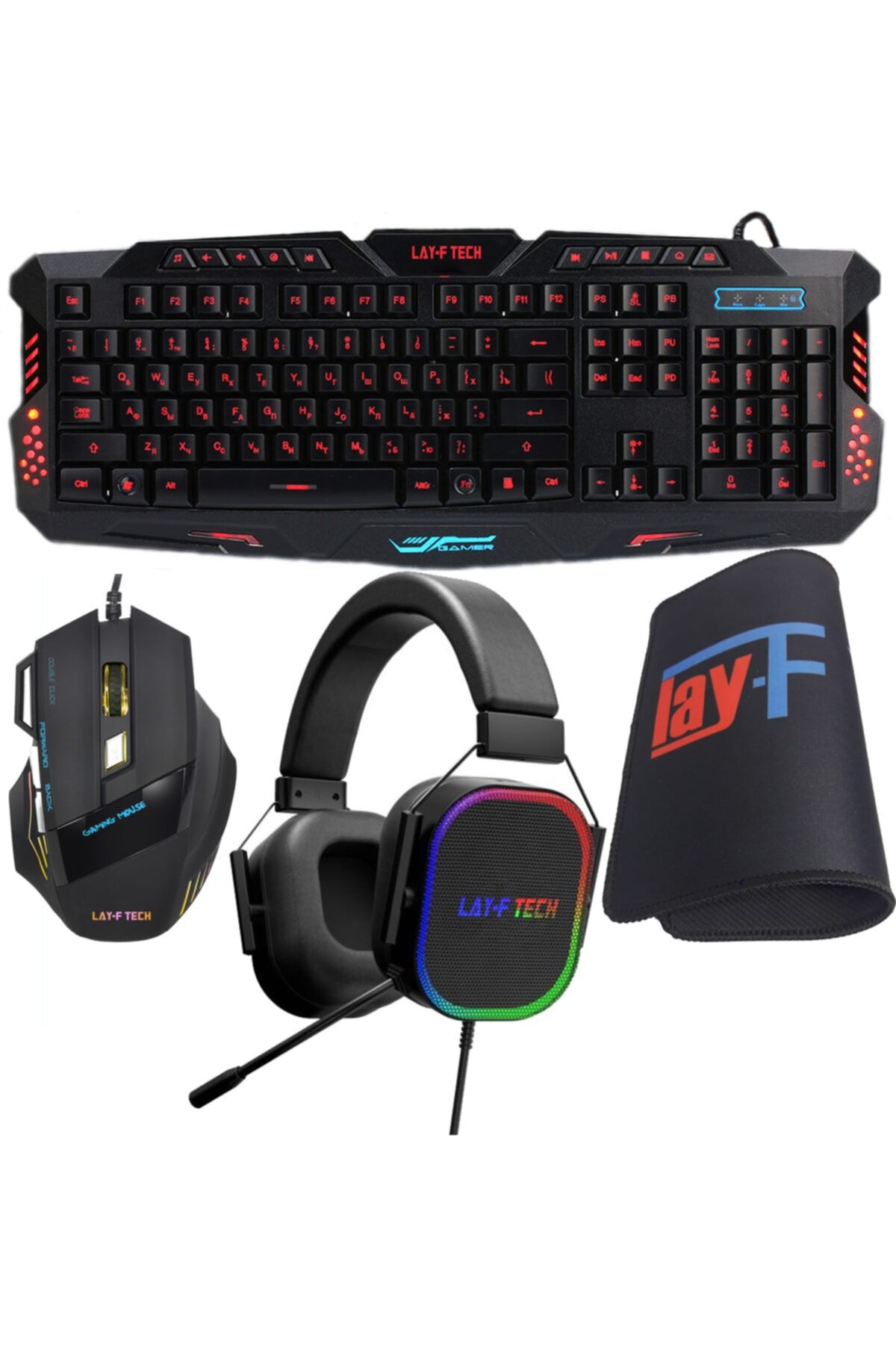 layftech J30-a868-h165 Oyuncu Klavye Mouse Kulaklık Mousepad,4'lü Gaming Set 7.1 Kanal