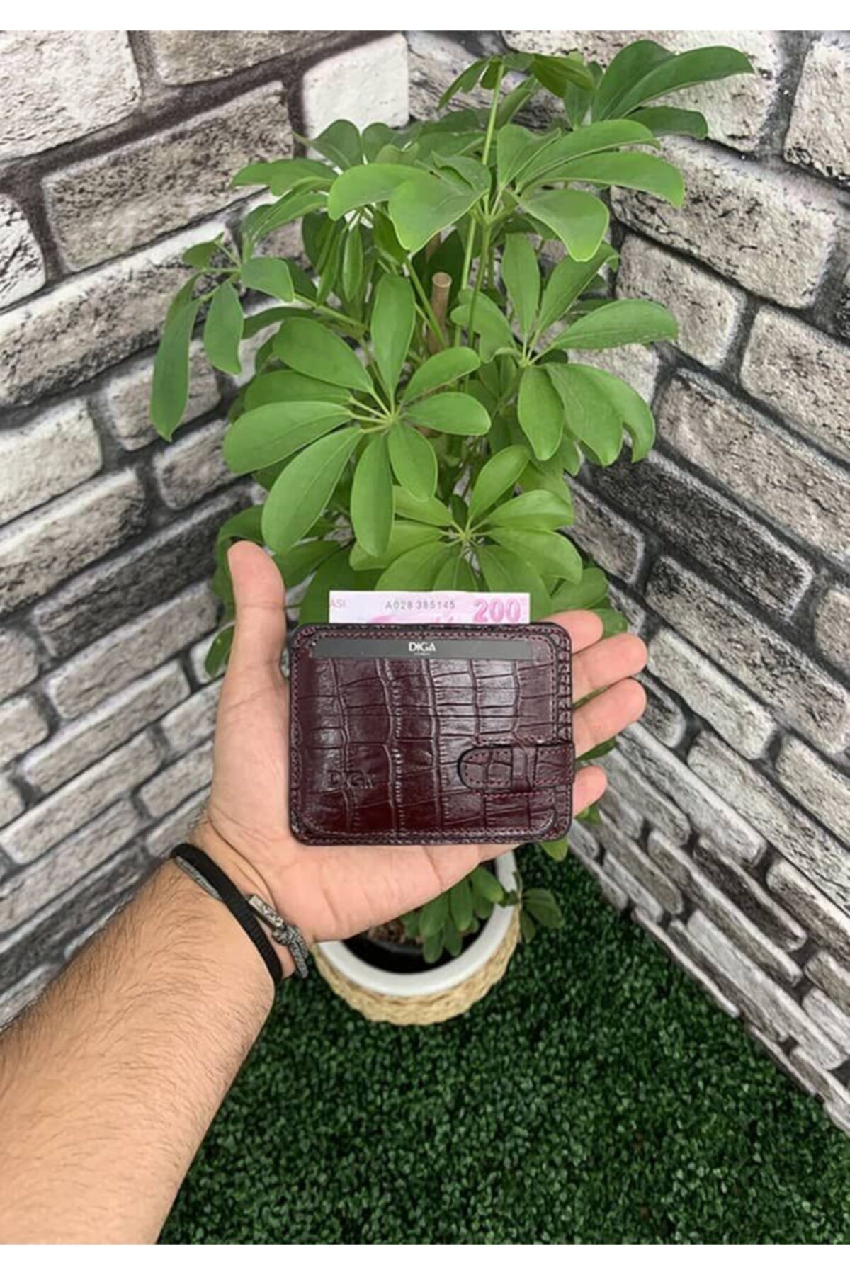 DİGA Bordo Kroko Baskılı Yatay Deri Kartlık / Kartvizitlik