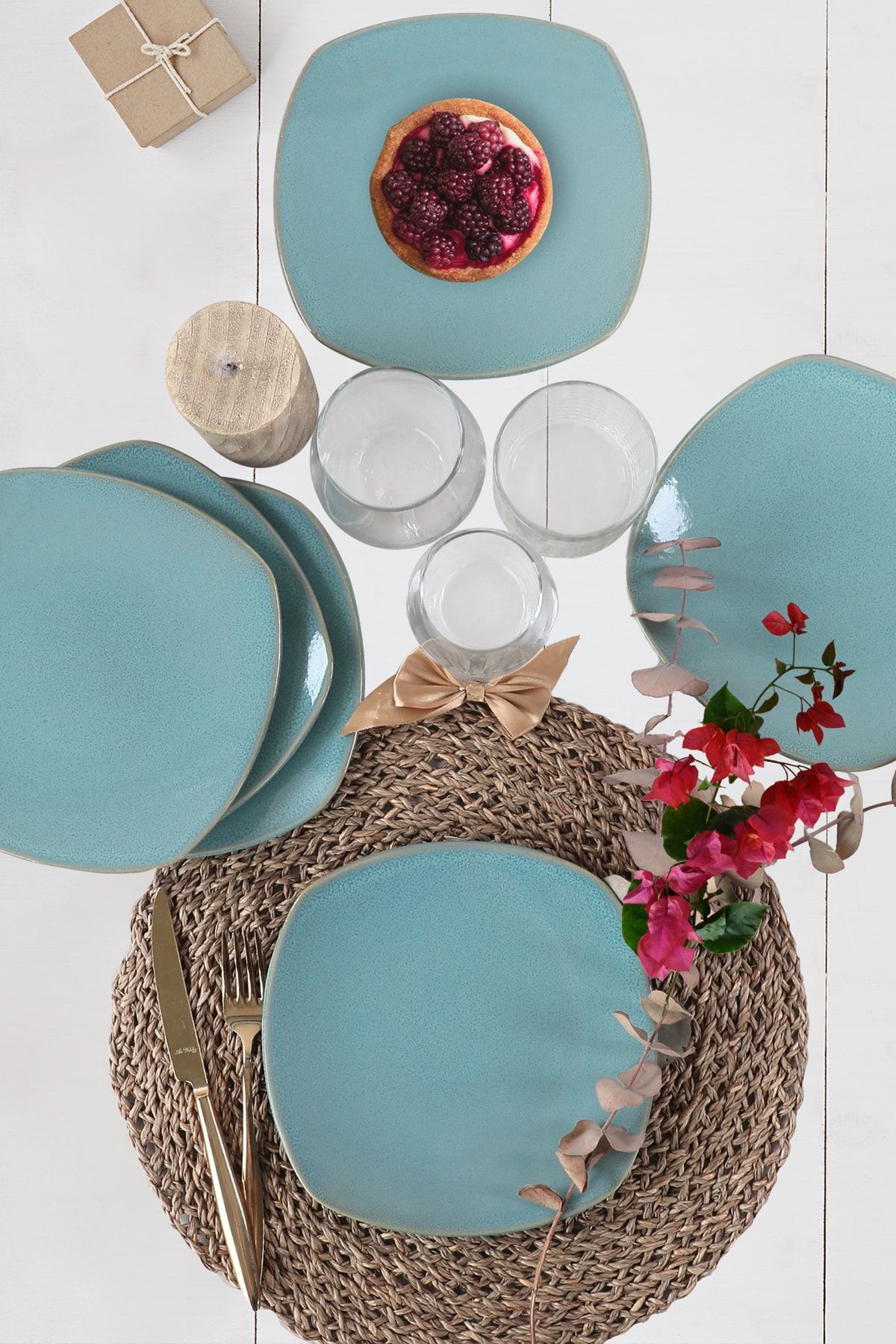 Keramika Granit Turkuaz Köşem Pasta Tabağı 22 cm 6 Adet