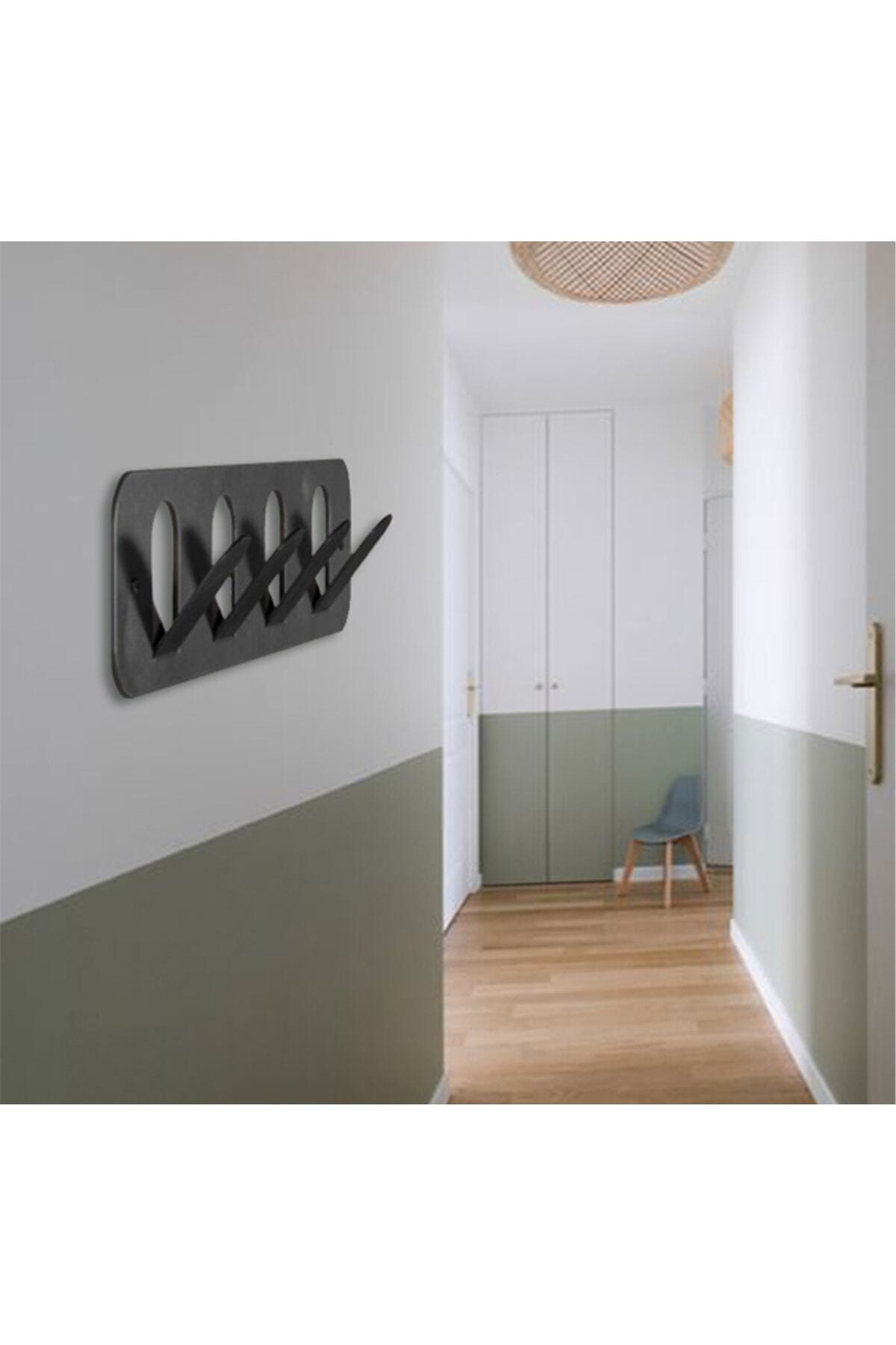 TARMOSER Siyah Metal Duvar Mutfak Banyo Havlu Askısı 40x10 Cm Metal Askılık 4 Form