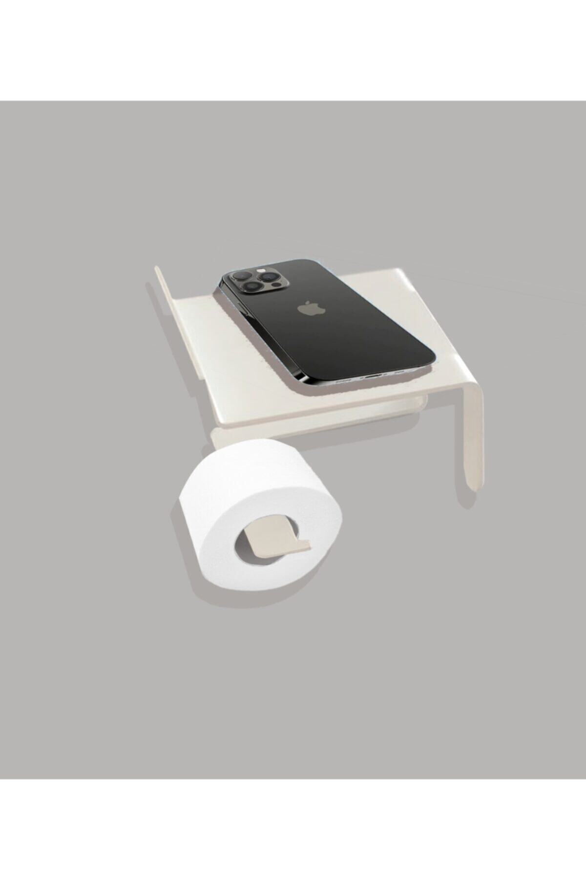 TARMOSER Beyaz Telefon Raflı Tuvalet Kağıtlığı Cep Telefonu Tutmalı Raflı Wc Kağıtlık