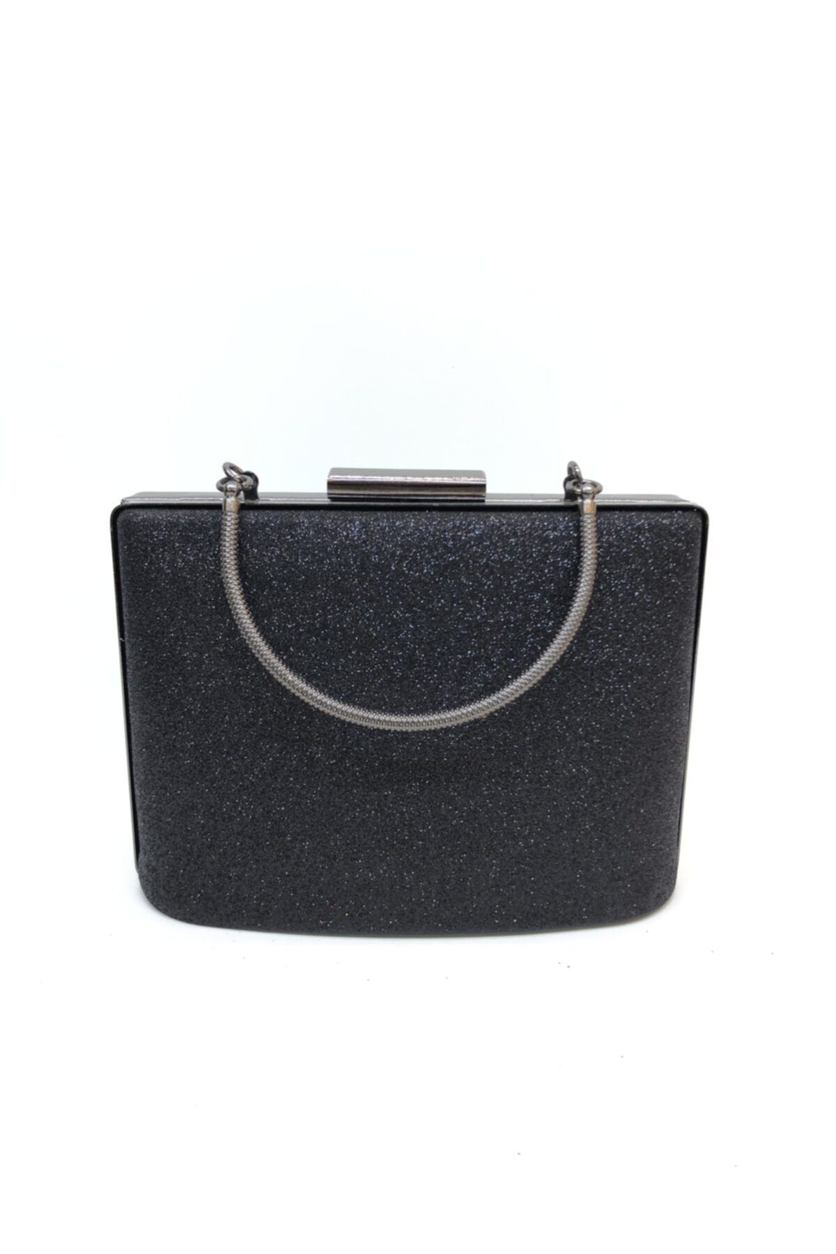 womenacs Kadın Siyah Simli Abiye Clutch Portföy Çanta