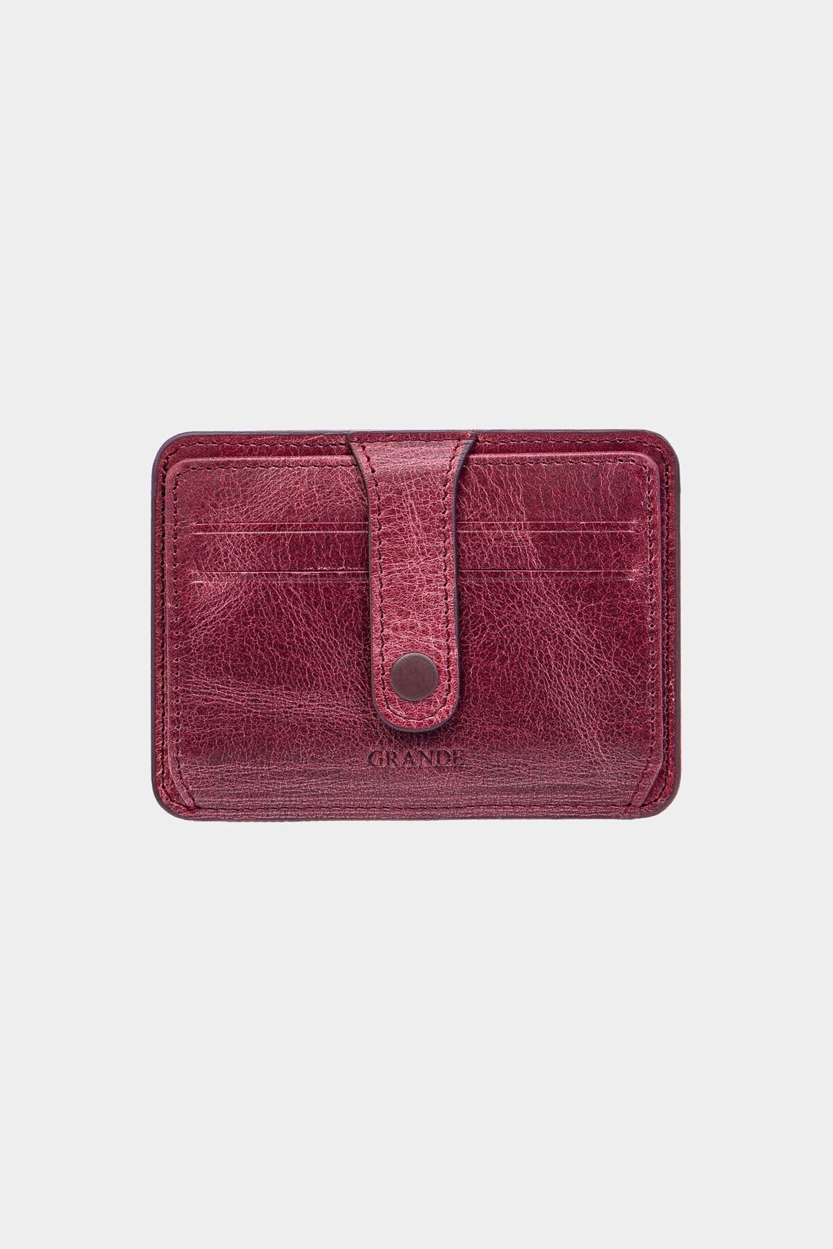 Grande 3607 Hakiki Deri Slim Yatay Kartlık Crazy Bordo