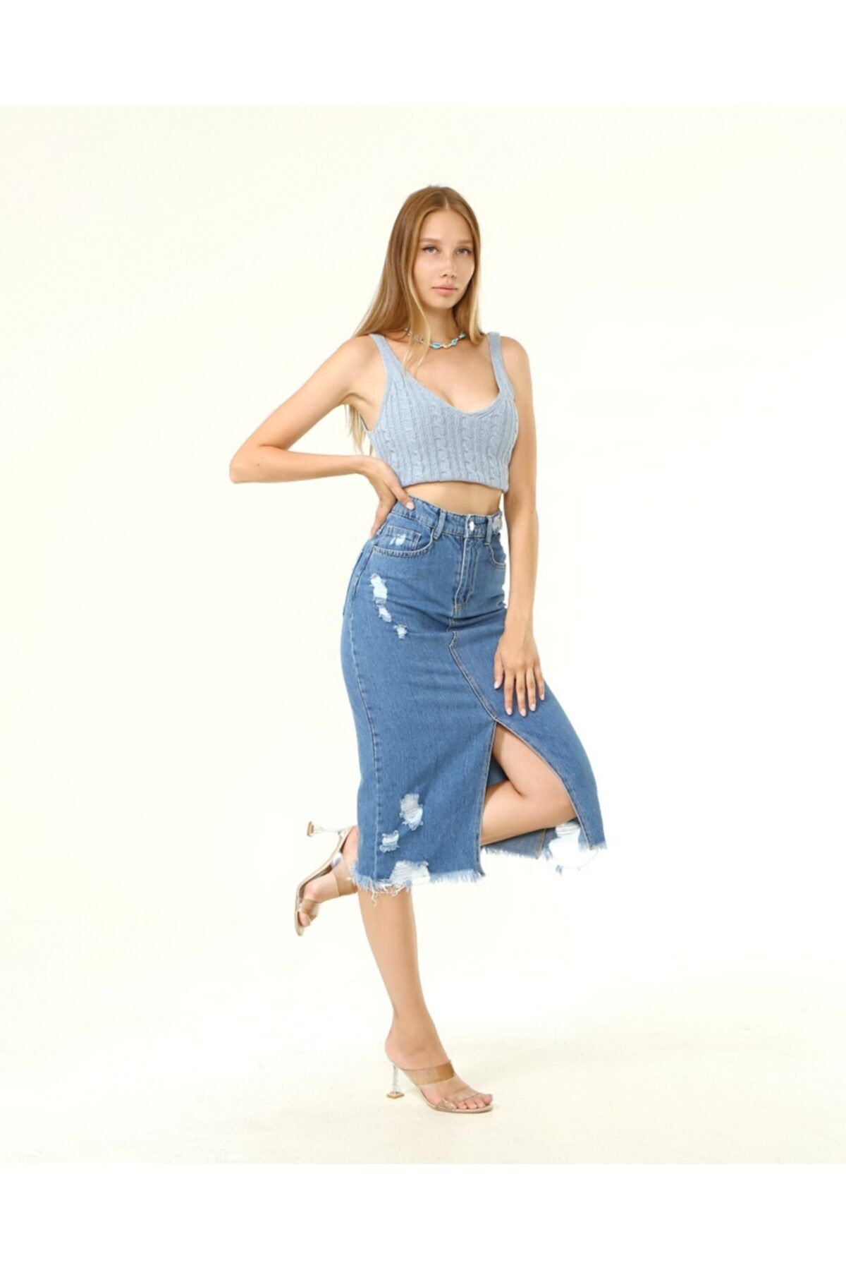Laria Jeans Lina Denim Mavi Etek