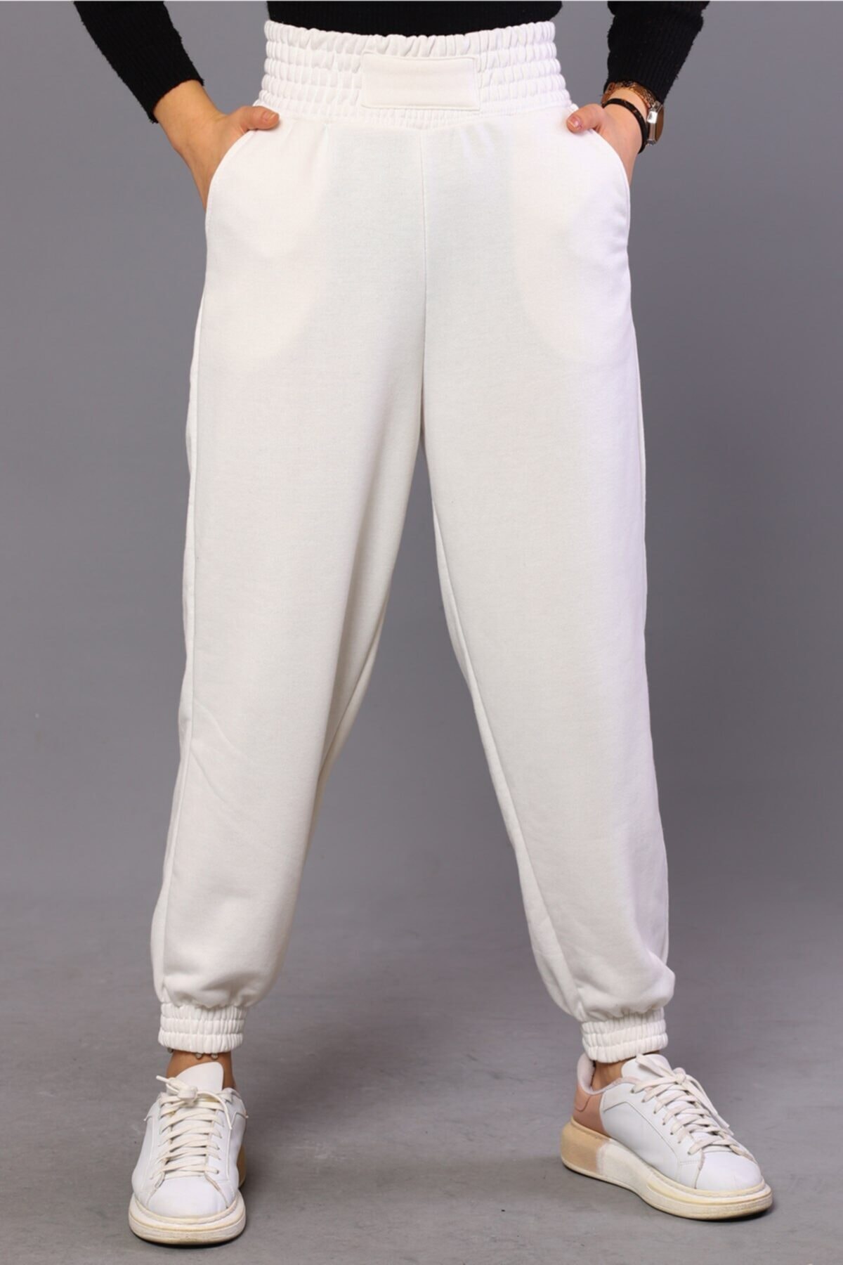 nurneva Yüksek Bel Eşofman Altı Ekru