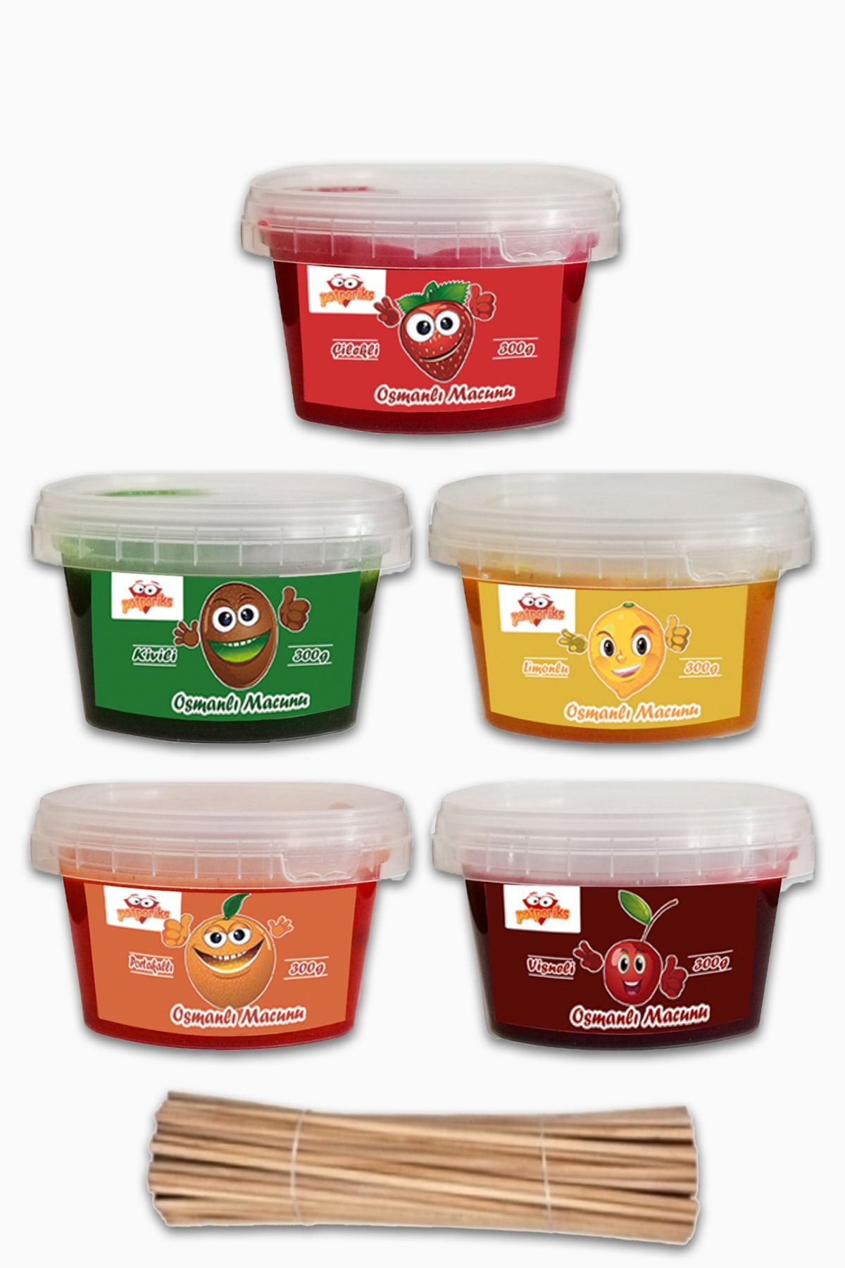 Potporiks 5 Çeşit Meyveli Osmanlı Macunu Seti 50 Adet Macun Çubuğu Hediyeli 300 gr