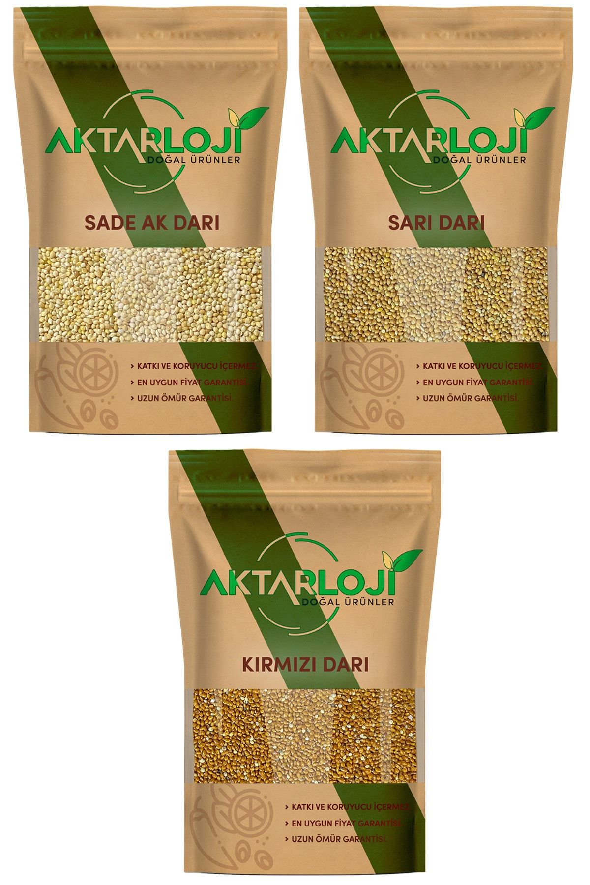 aktarloji 1 Kg Ak Darı 1 Kg Sarı Darı 1 Kg Kırmızı Kırmızı Darı Sade Muhabbet Kuşu Yemi Seti