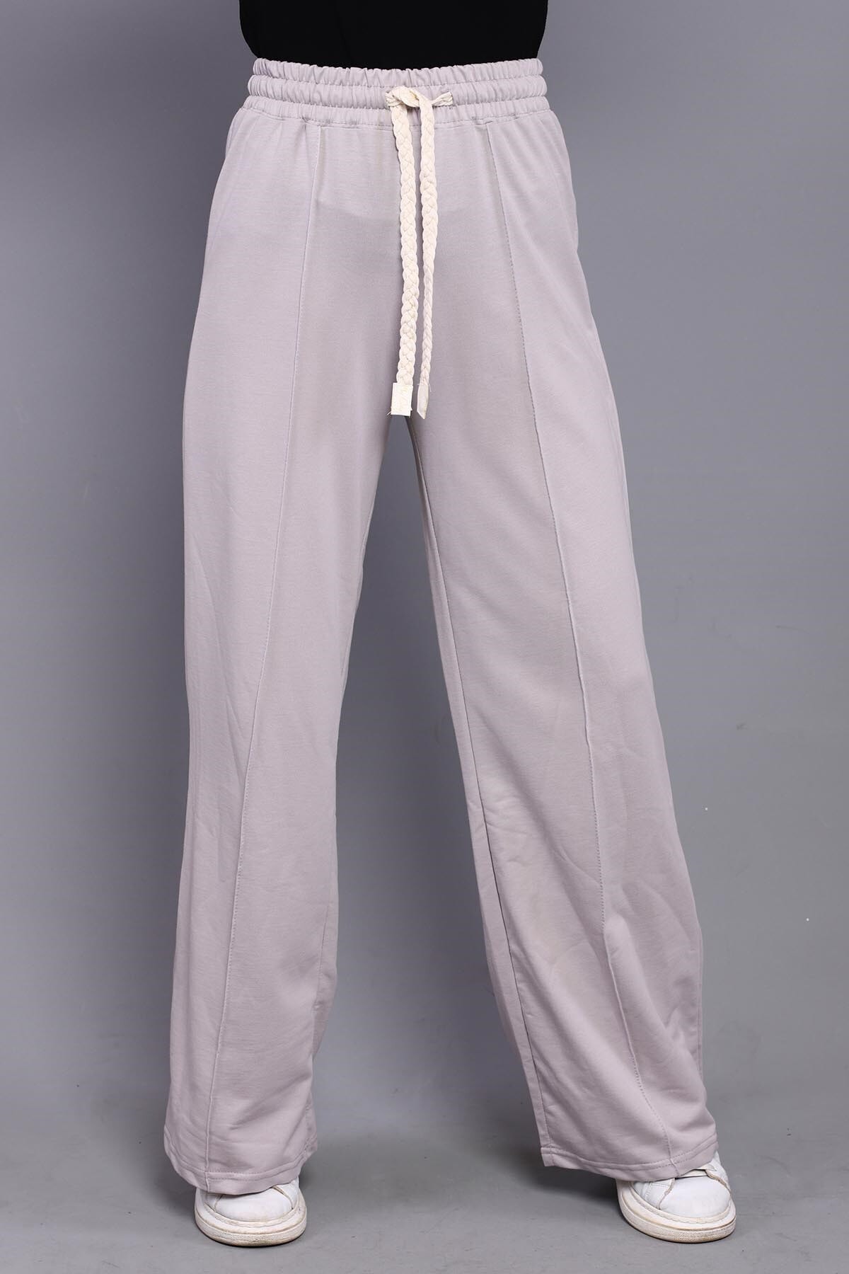 nurneva Bel Bağlamalı Çımalı Pantolon Gri