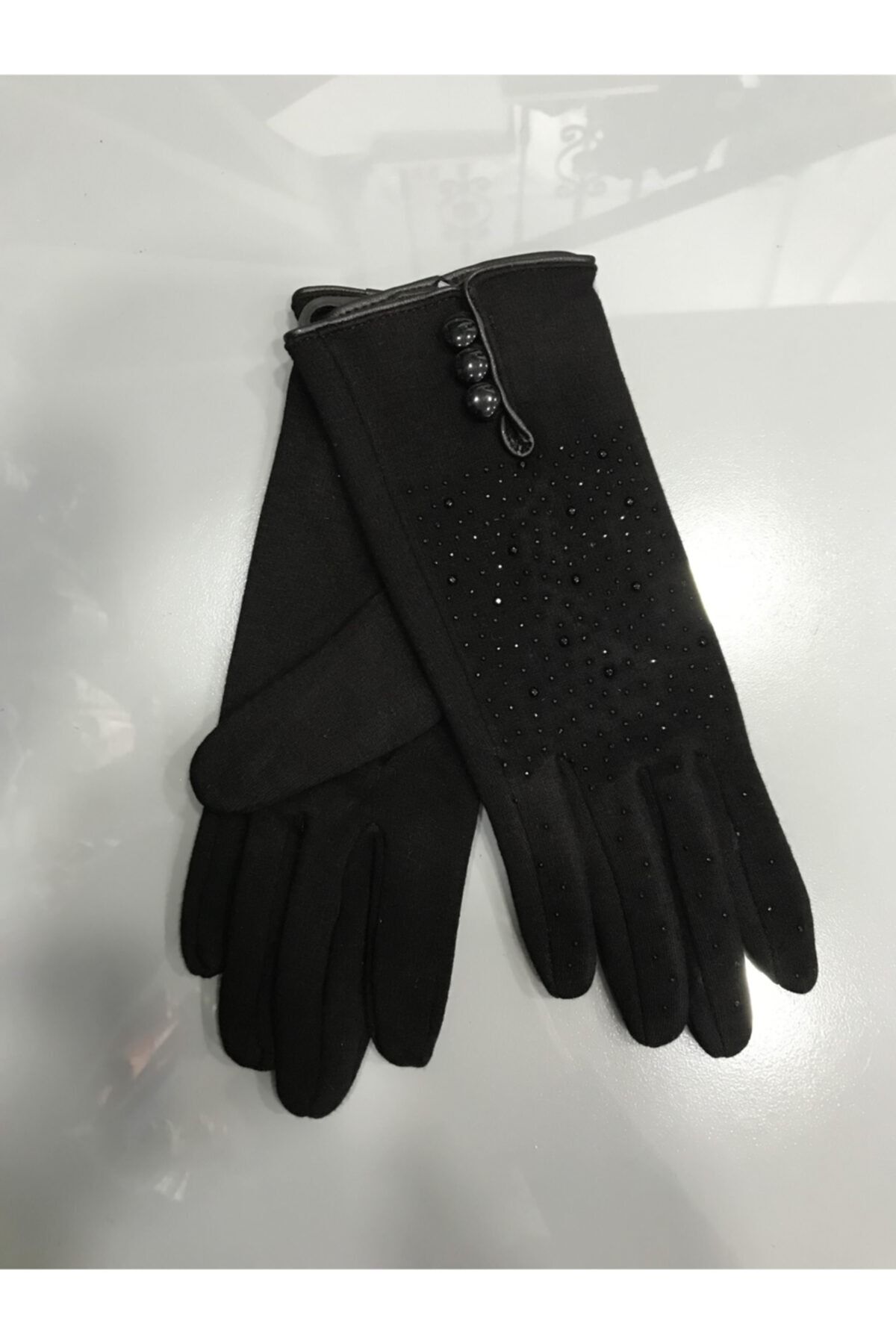 GiFa Store Siyah Taşlı,düğmeli Polar,dokunmatik Eldiven