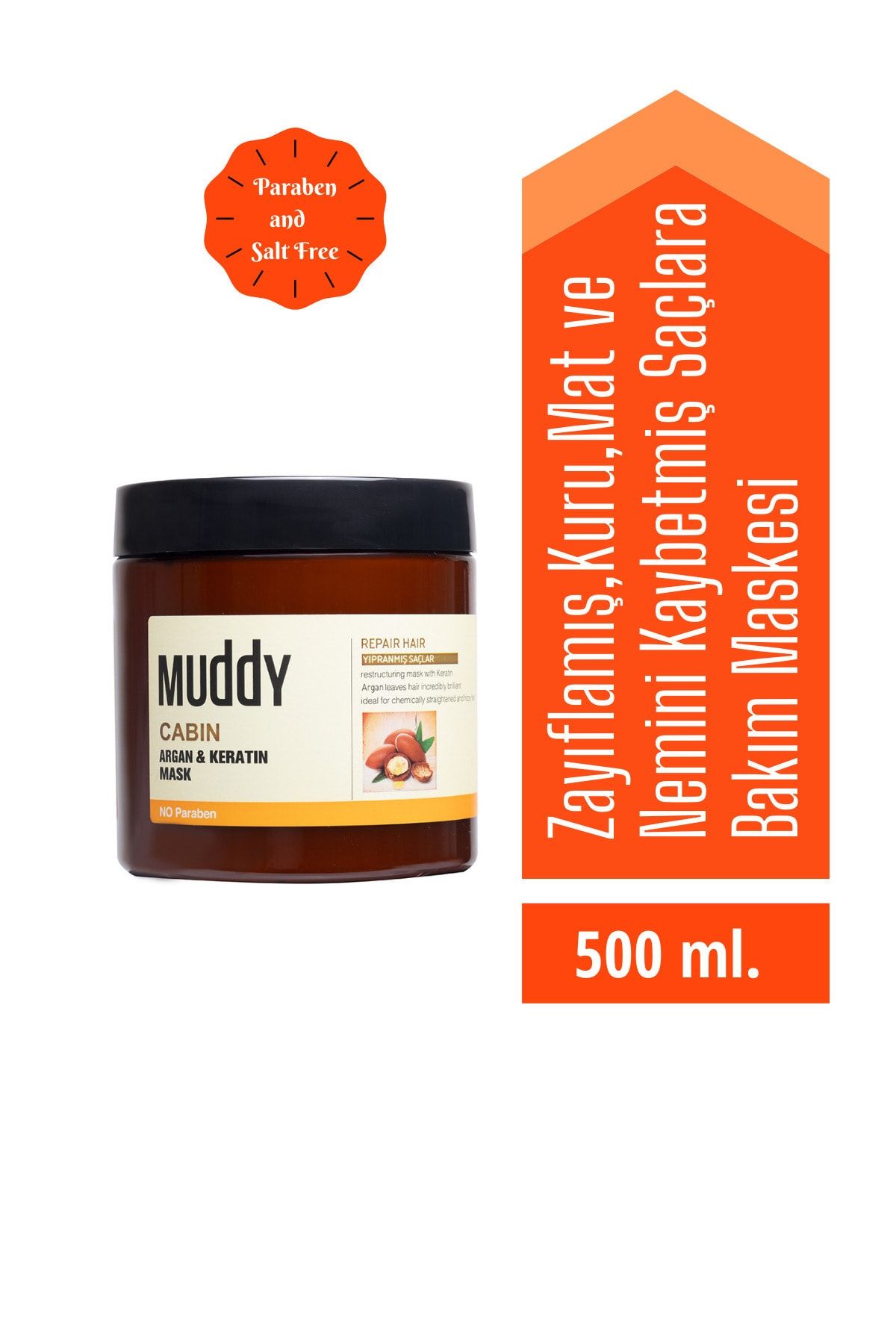 Muddy Cabın Argan & Keratin Mask Onarıcı Saç Bakım Maskesi 500ml