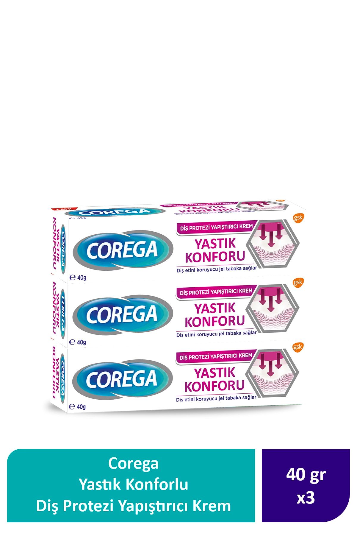 Corega Diş Protezi Yapıştırıcı Krem Yastık Konforu 40 Gr 3 Adet 09/2022 Miadlı